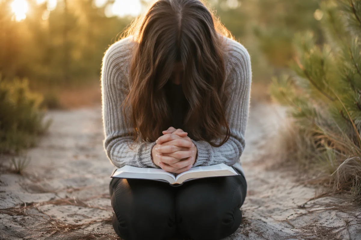 Quiet Prayer on Evergreen Woodland Path