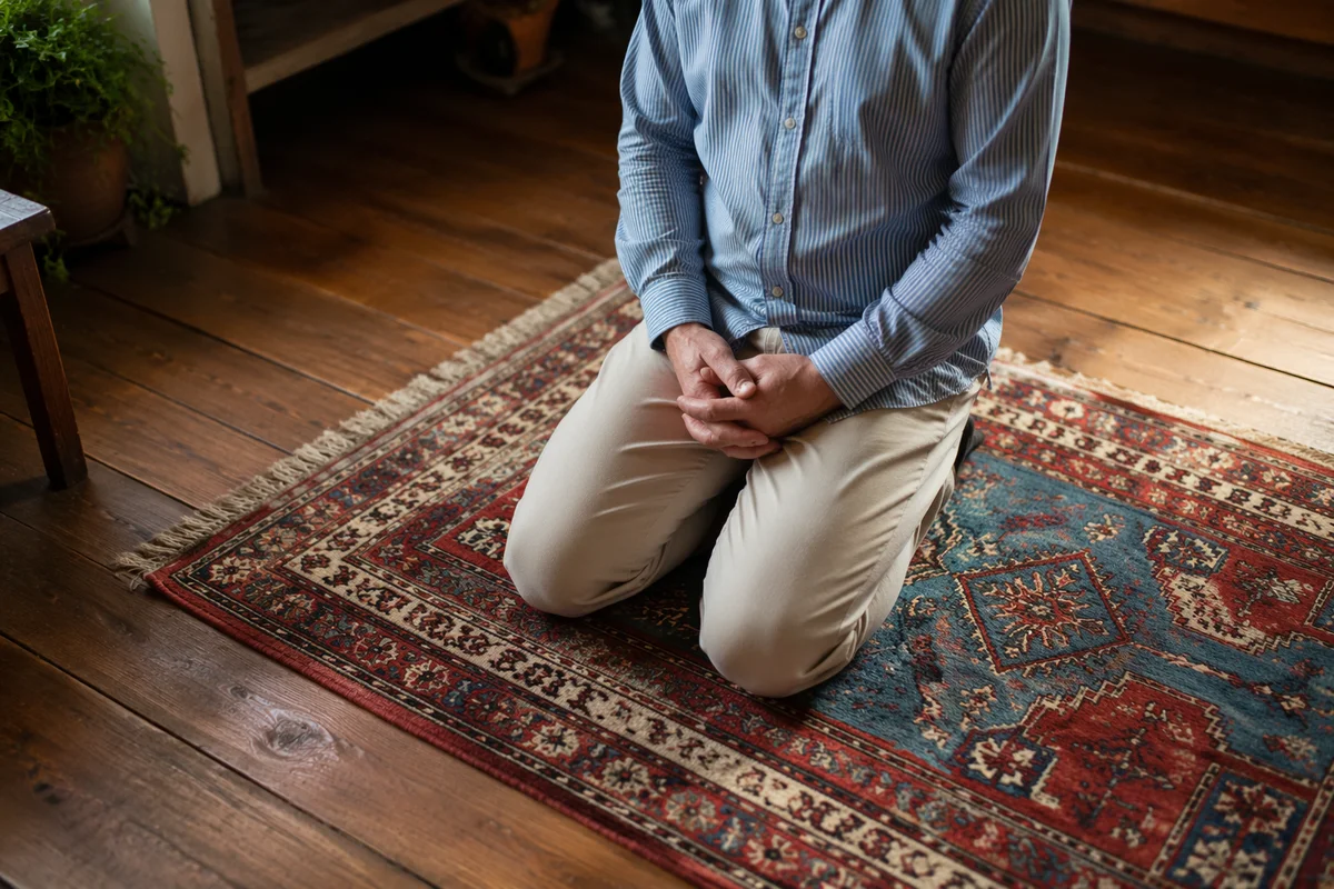 Kneeling Prayer on Woven Rug