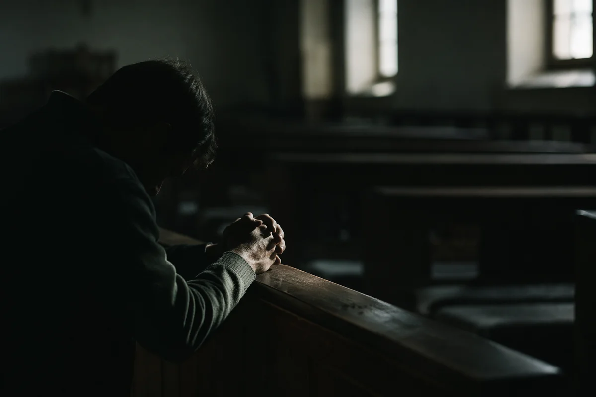 Quiet Prayer Beside Wooden Chapel Pew