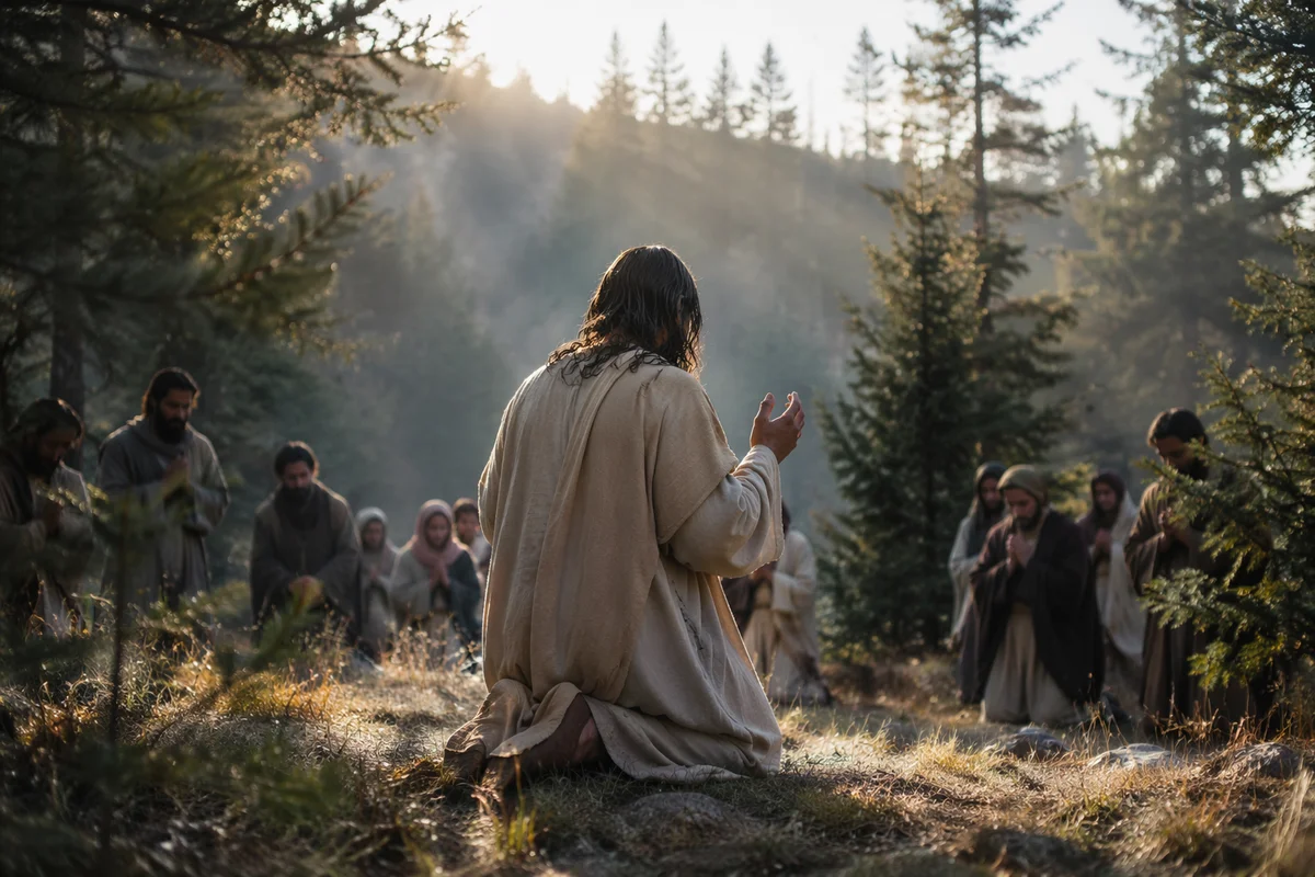 Kneeling Prayer in Evergreen Morning Light