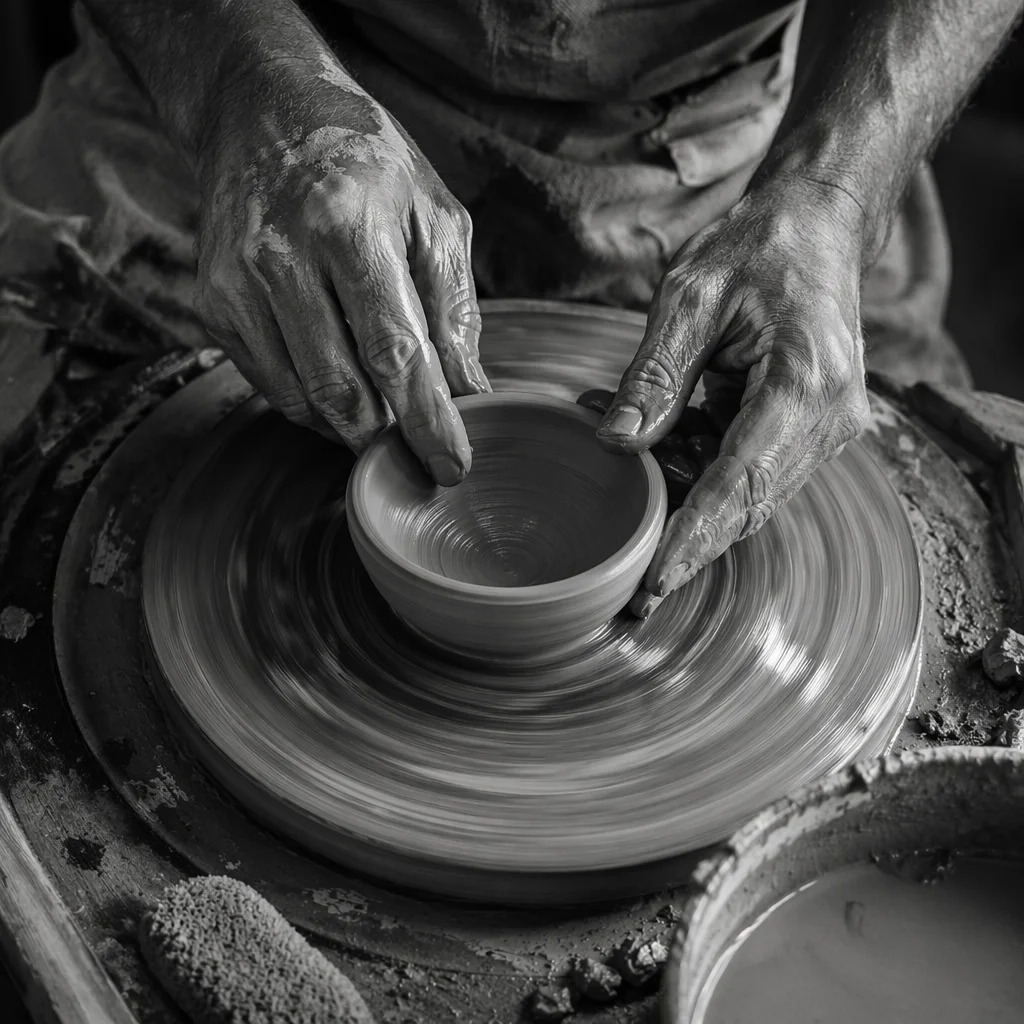 Potter Hands Shaping Clay on Wheel