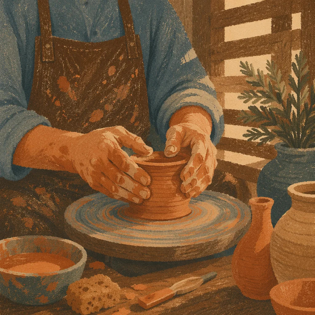 Potter Hands Shaping Clay in Warm Light