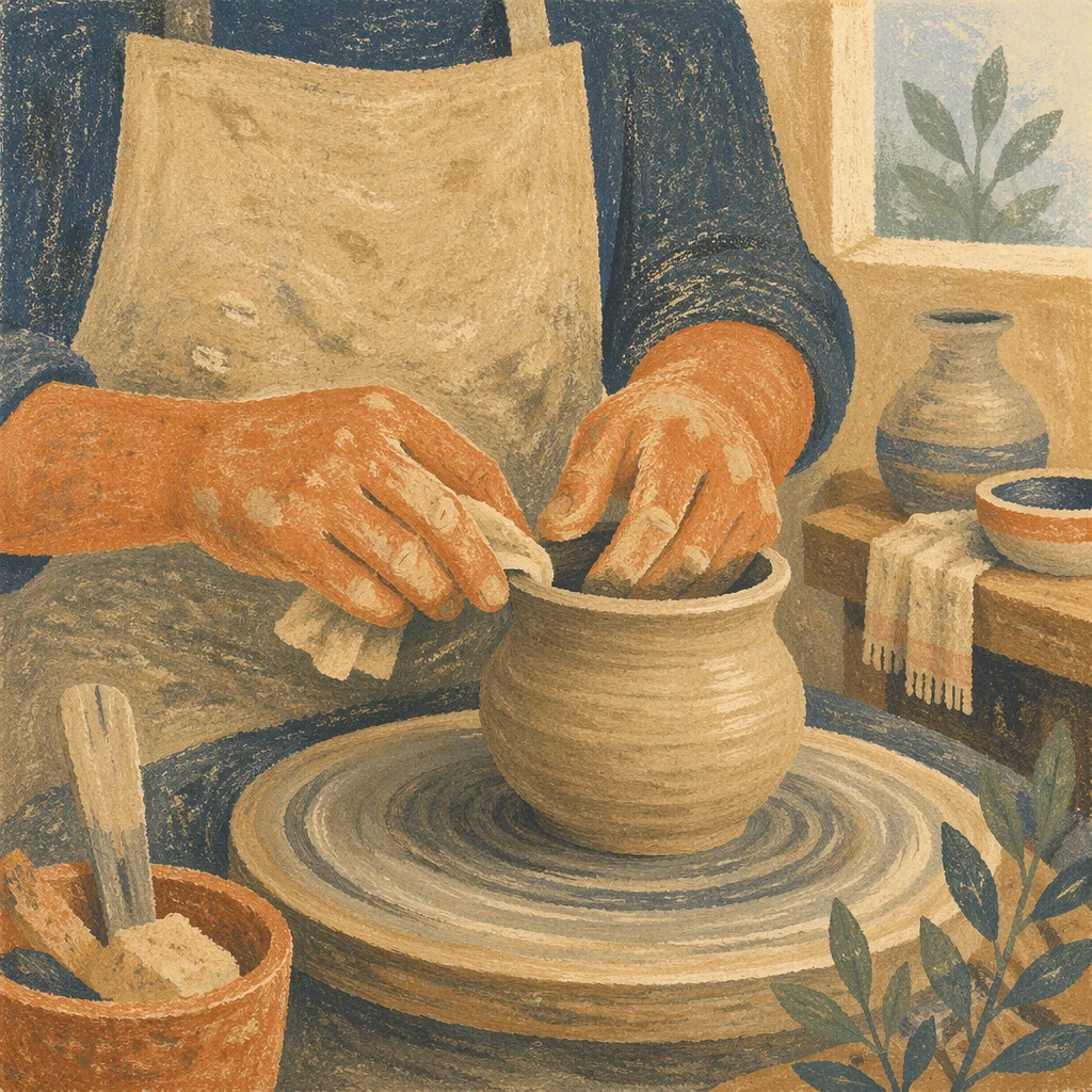Potter Hands Shaping Clay Vessel