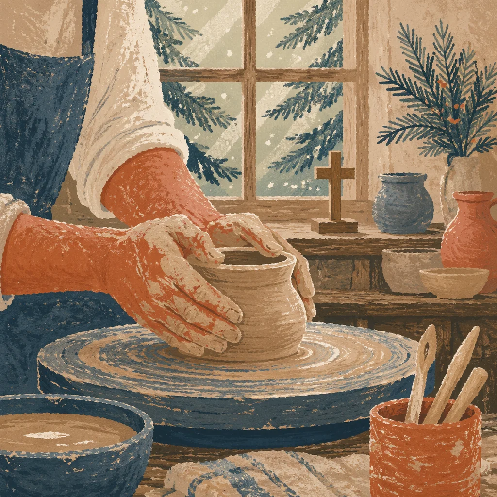 Potter Hands Shaping Clay in Winter Workshop