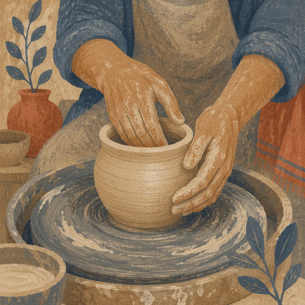 Potter Hands Shaping Clay Vessel