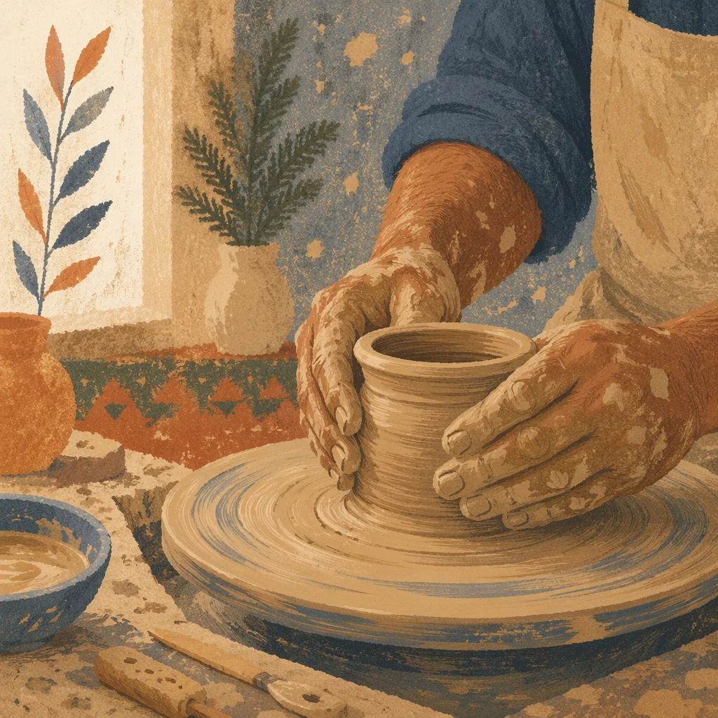 Potter Hands Shaping Clay Vessel