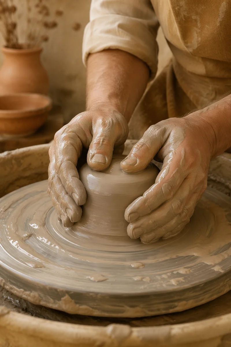 Potter Hands Shaping Clay on Wheel