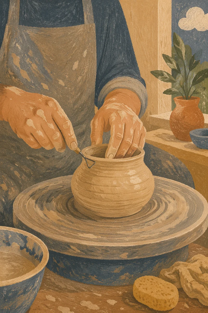 Potter Hands Shaping Clay Vessel