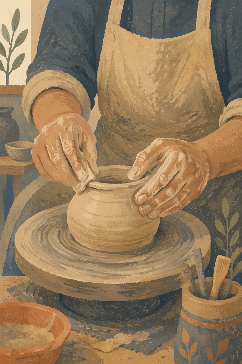 Potter Hands Shaping Clay Vessel