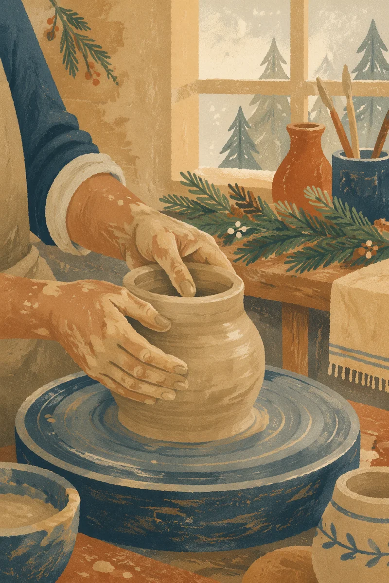 Potter Hands Shaping Clay with Evergreen Faith