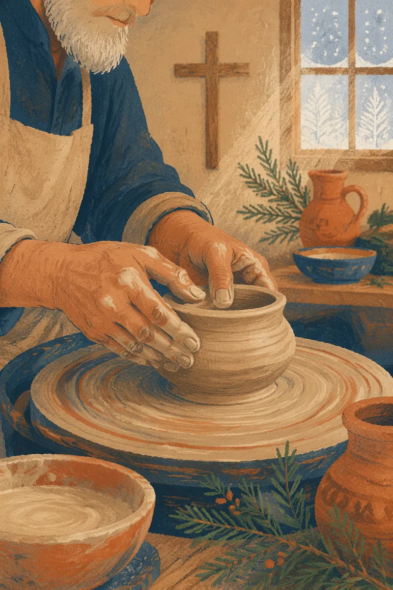 Potter Hands Shaping Clay in Winter Light
