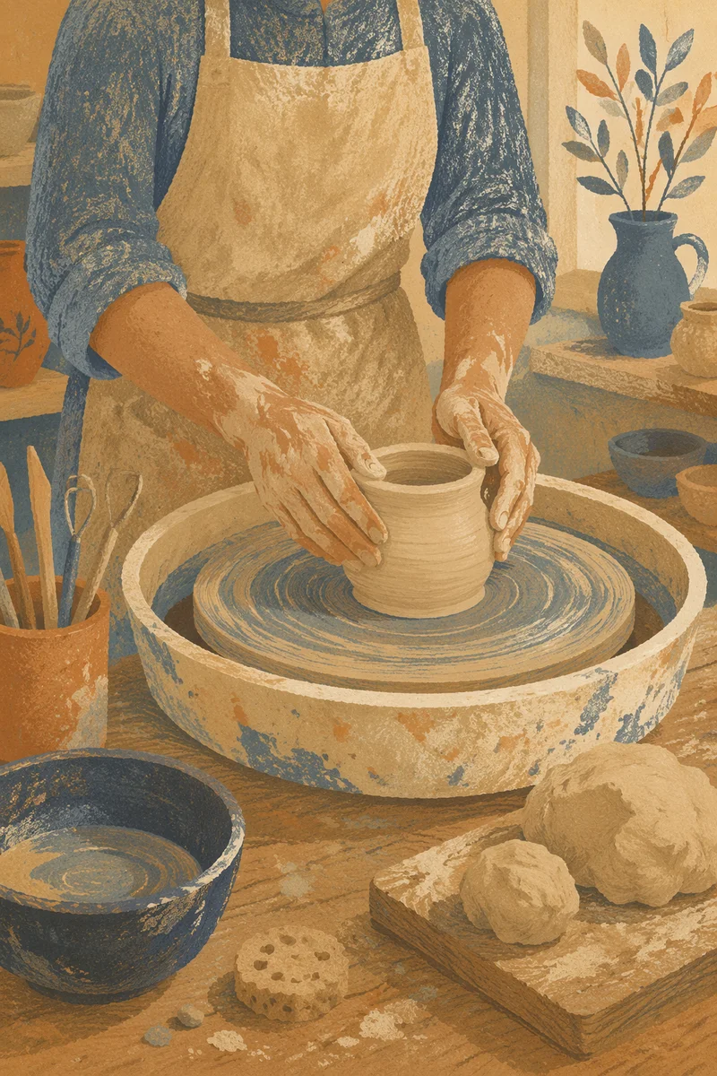 Potter Hands Shaping Clay Vessel
