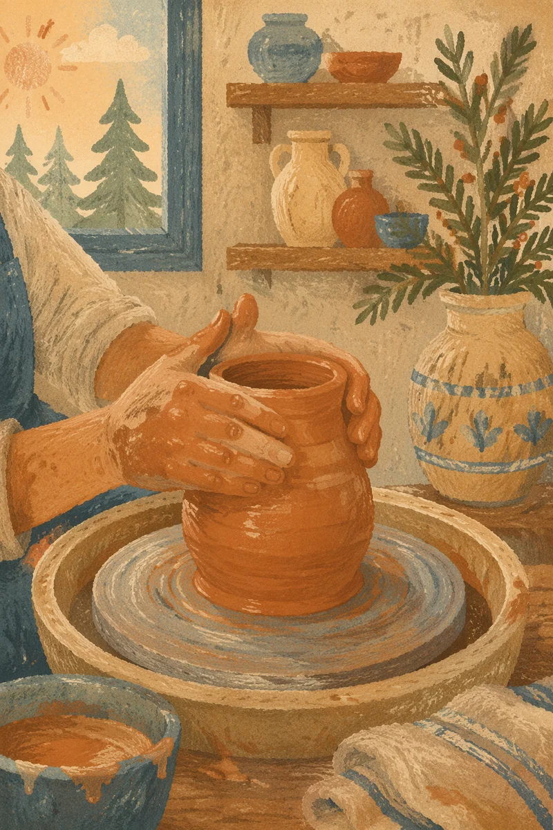 Potter Hands Shaping Clay in Morning Light
