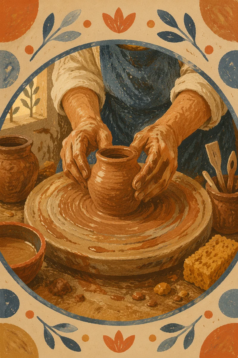Potter Hands Shaping Clay on Wheel
