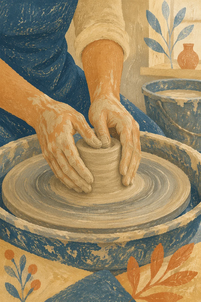 Potter Hands Shaping Clay in Soft Light