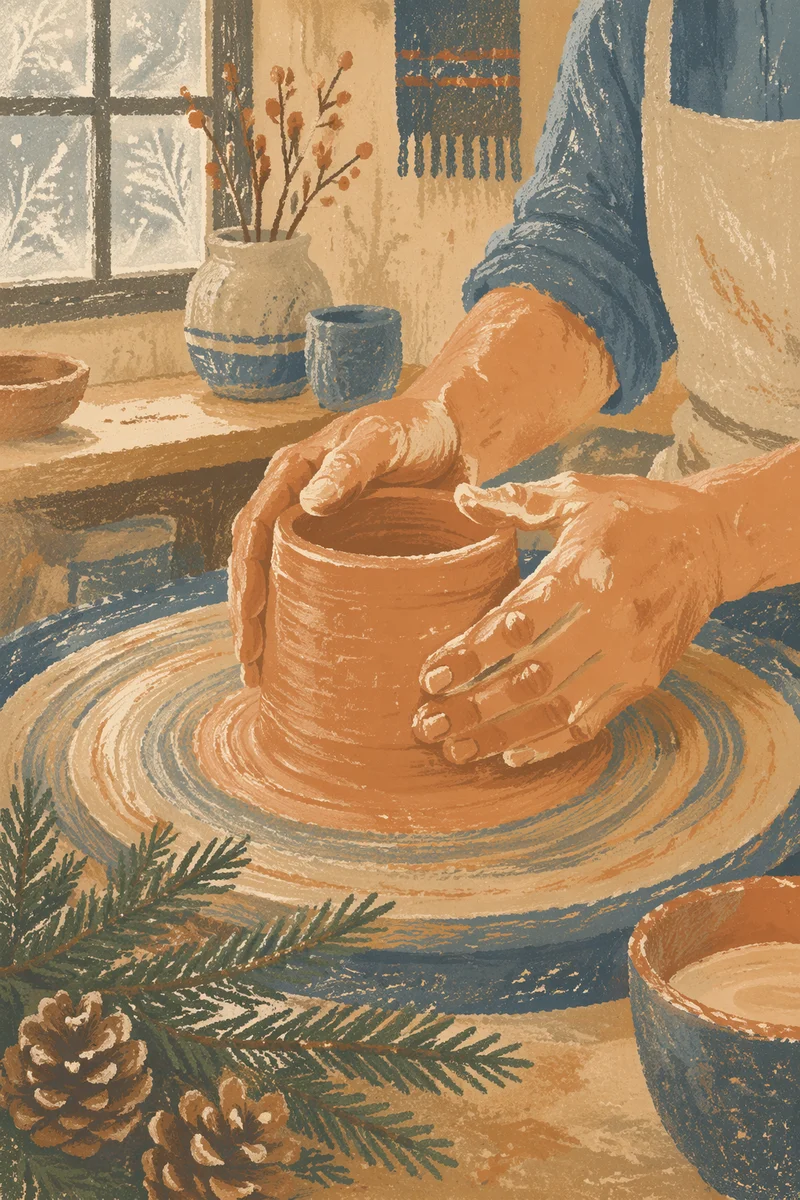 Potter Hands Shaping Clay with Evergreen Hope