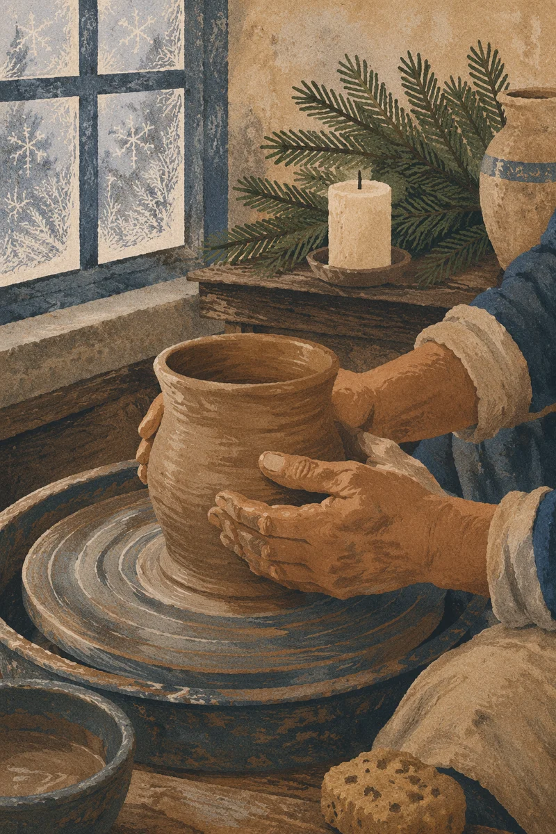 Potter Hands Shaping Clay in Winter Workshop