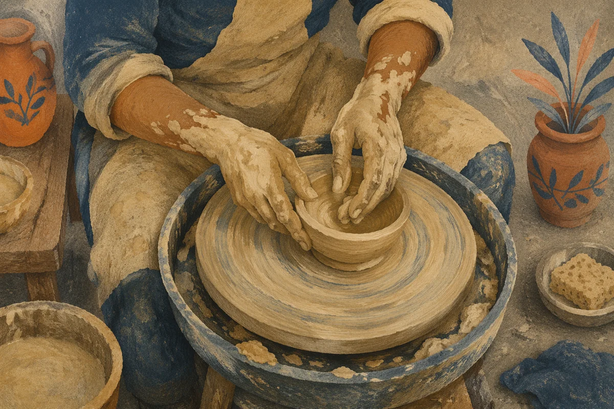 Potter Hands Shaping Clay Bowl
