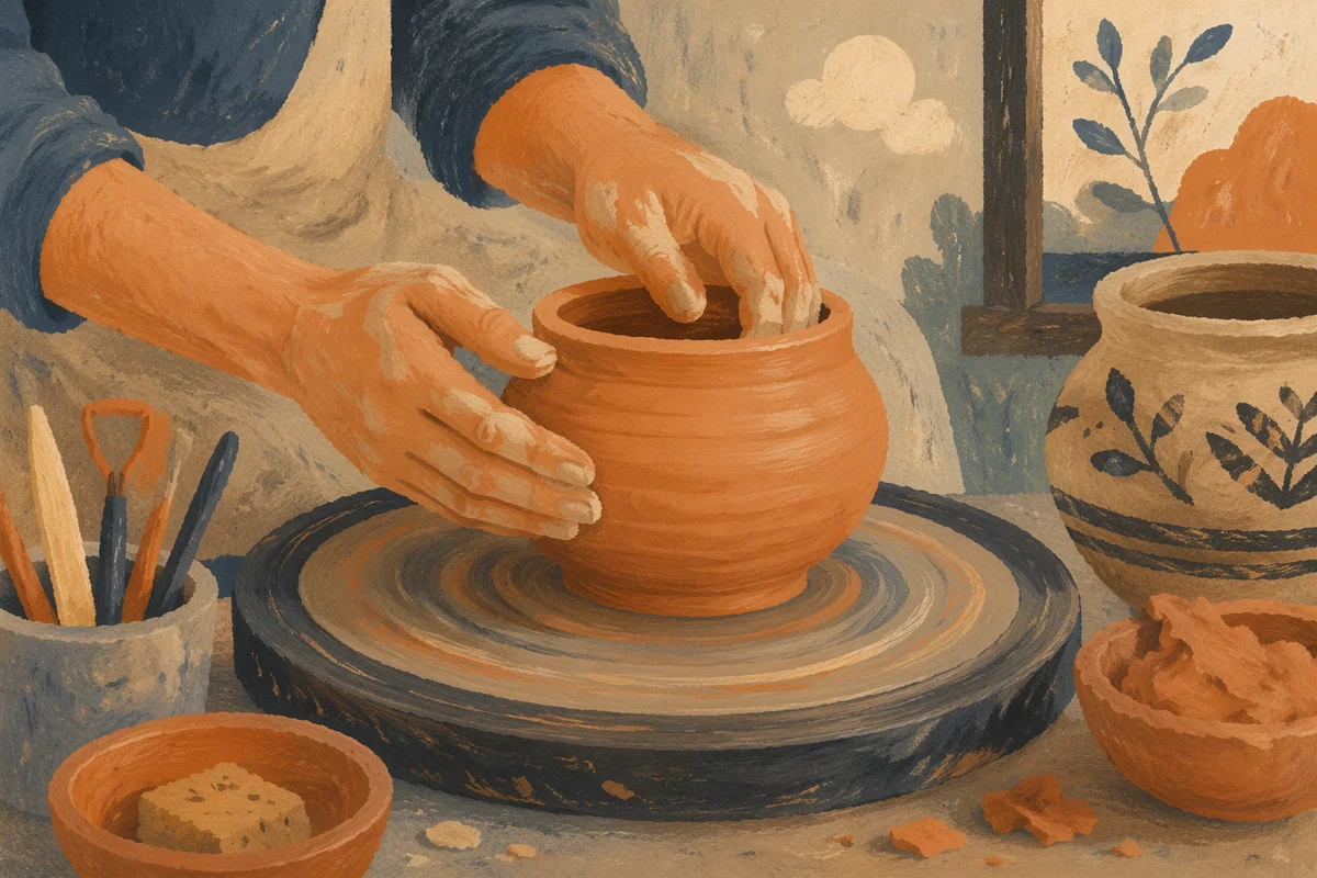 Potter Hands Shaping Terracotta Clay Vessel