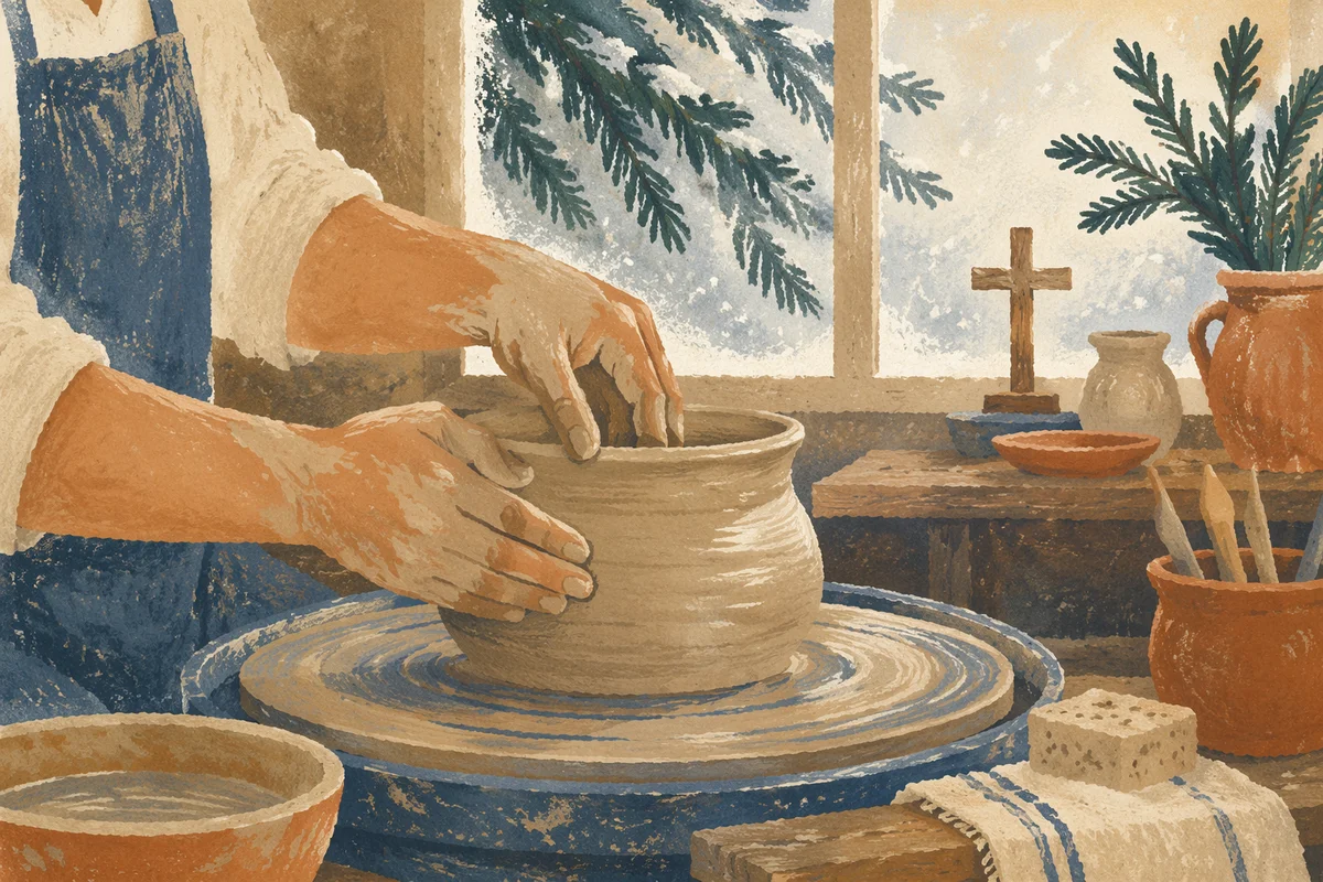 Potter Hands Shaping Clay in Winter Light