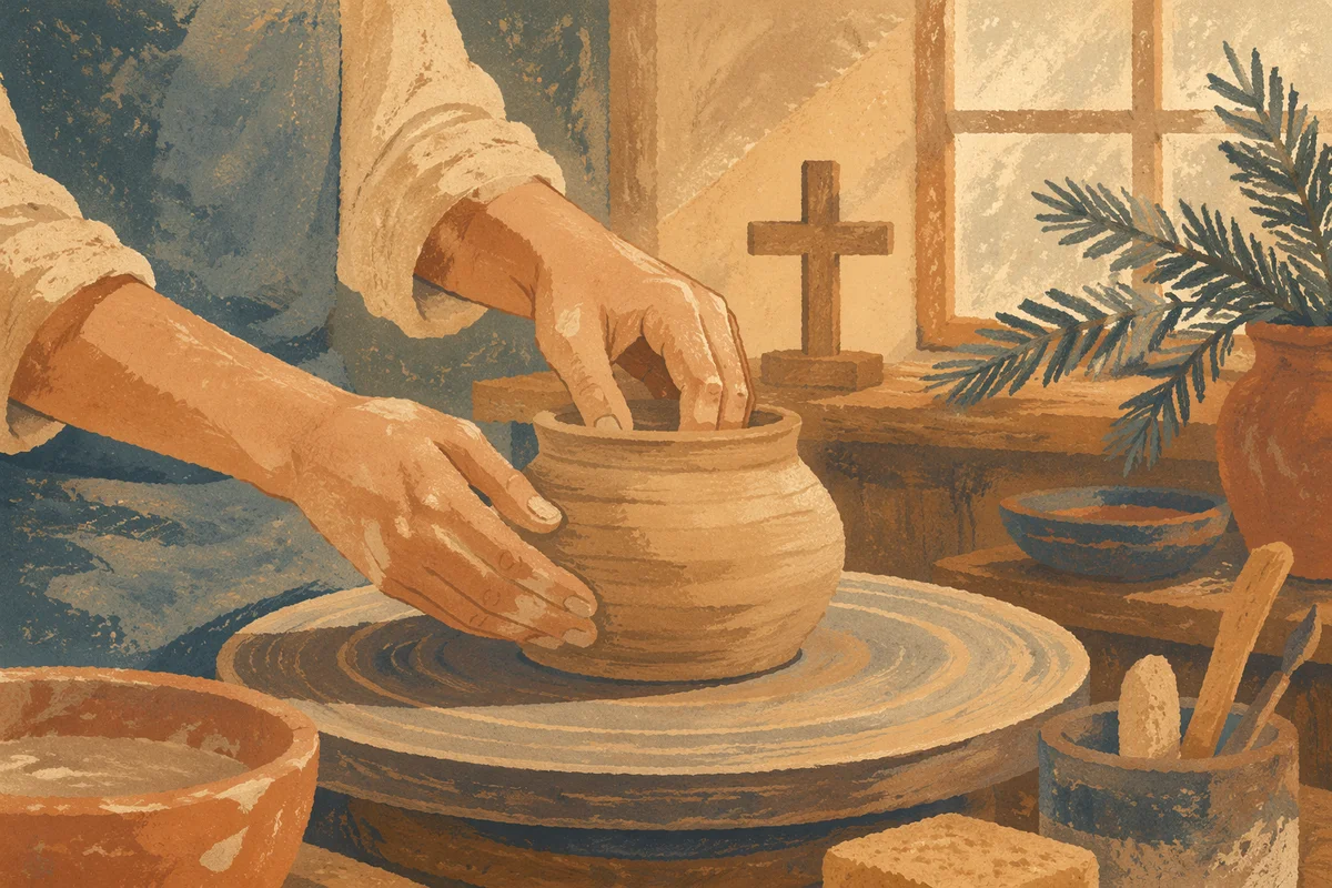 Potter Hands Shaping Clay in Faithful Workshop