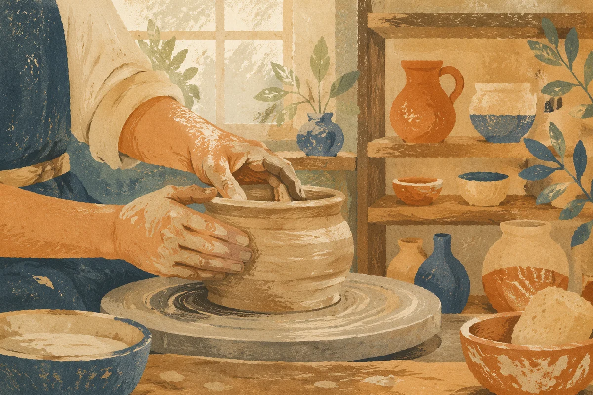 Potter Hands Shaping Clay in Morning Light