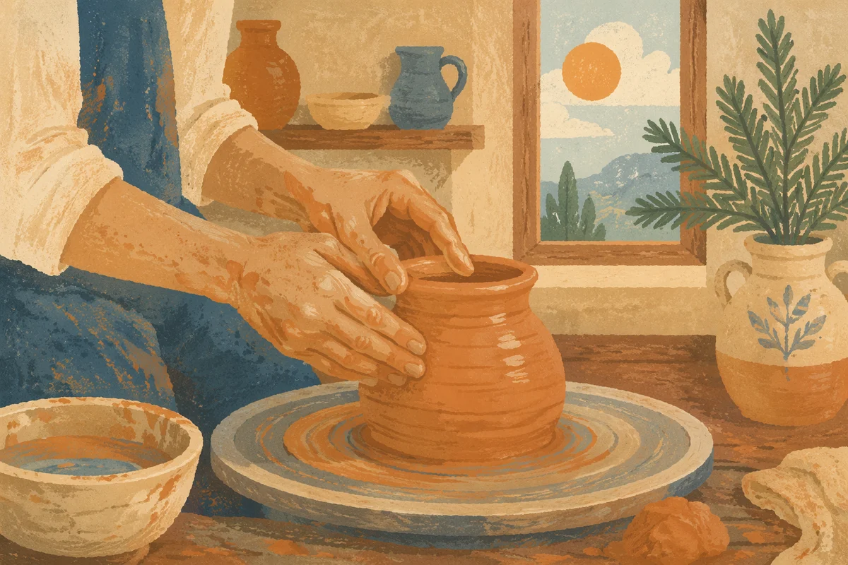 Potter Hands Shaping Clay in Morning Light