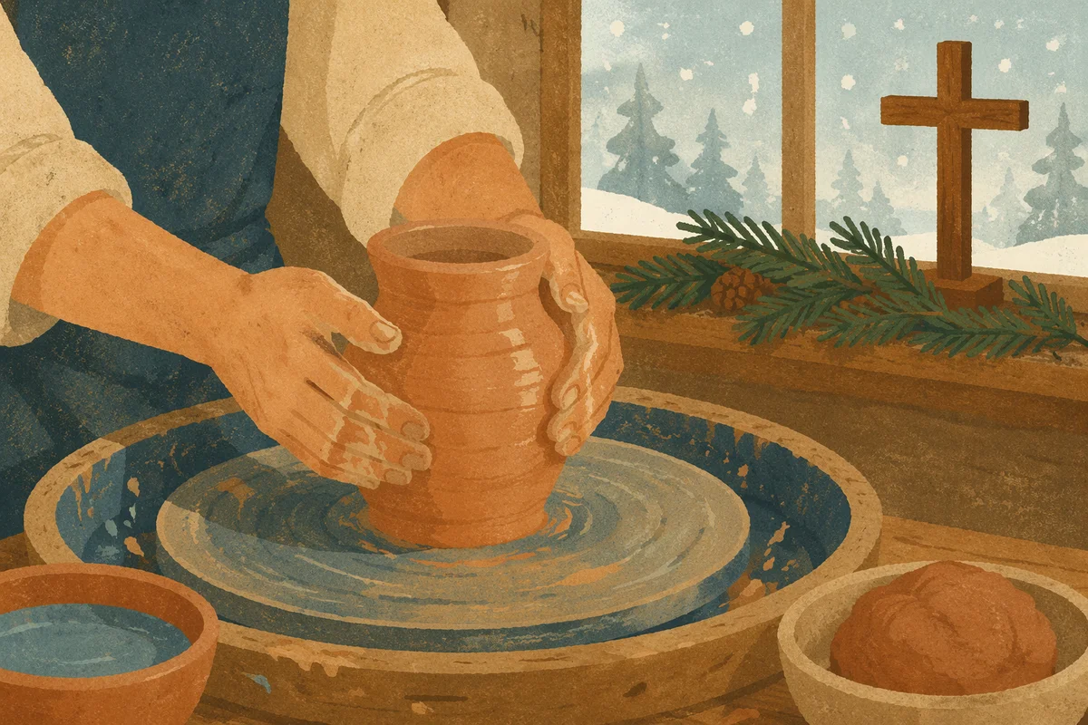 Potter Hands Shaping Clay in Rustic Studio