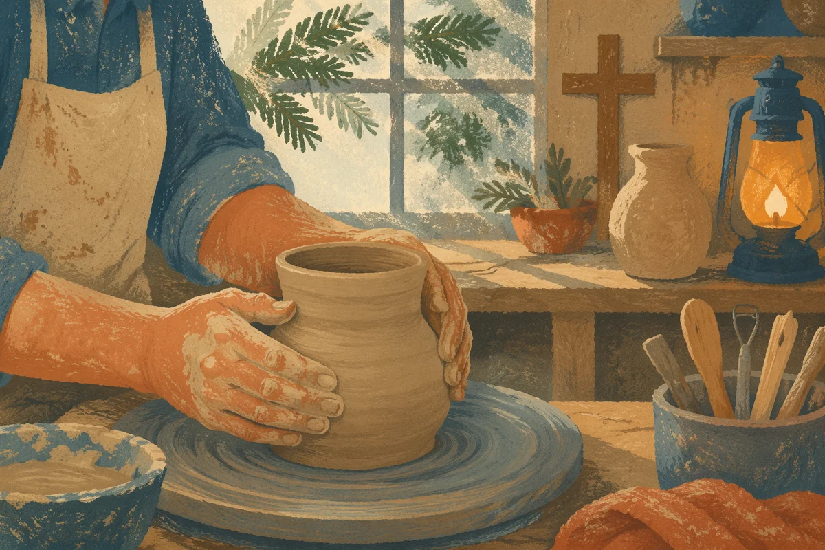 Potter Hands Shaping Clay in Winter Light