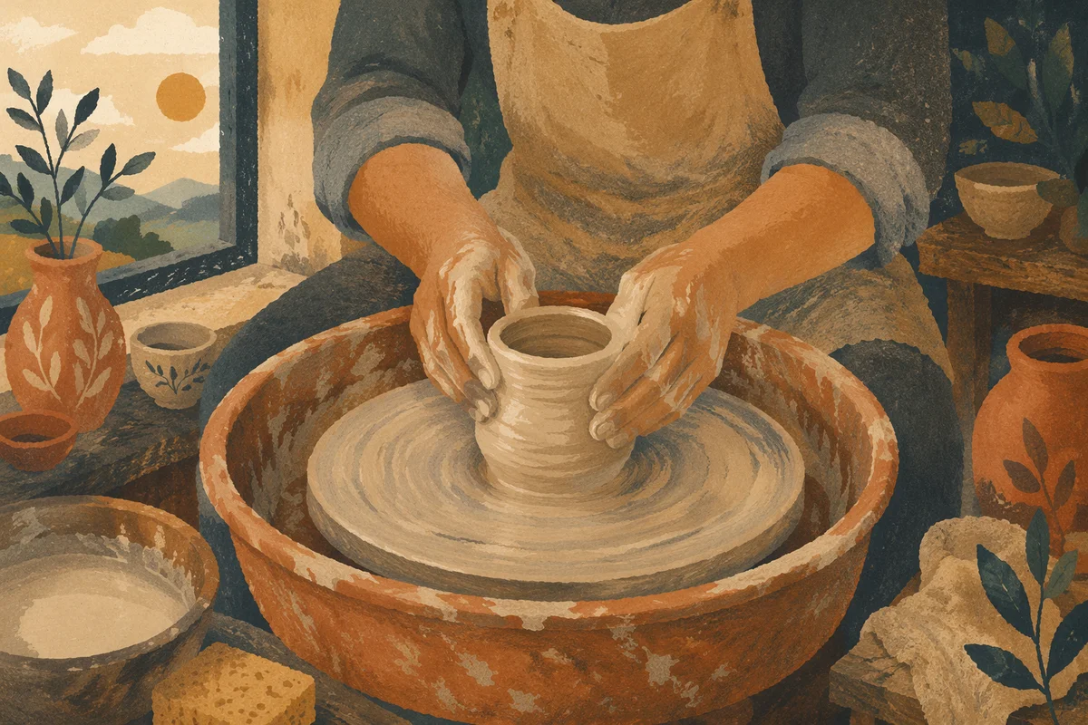 Potter Hands Shaping Clay in Quiet Studio