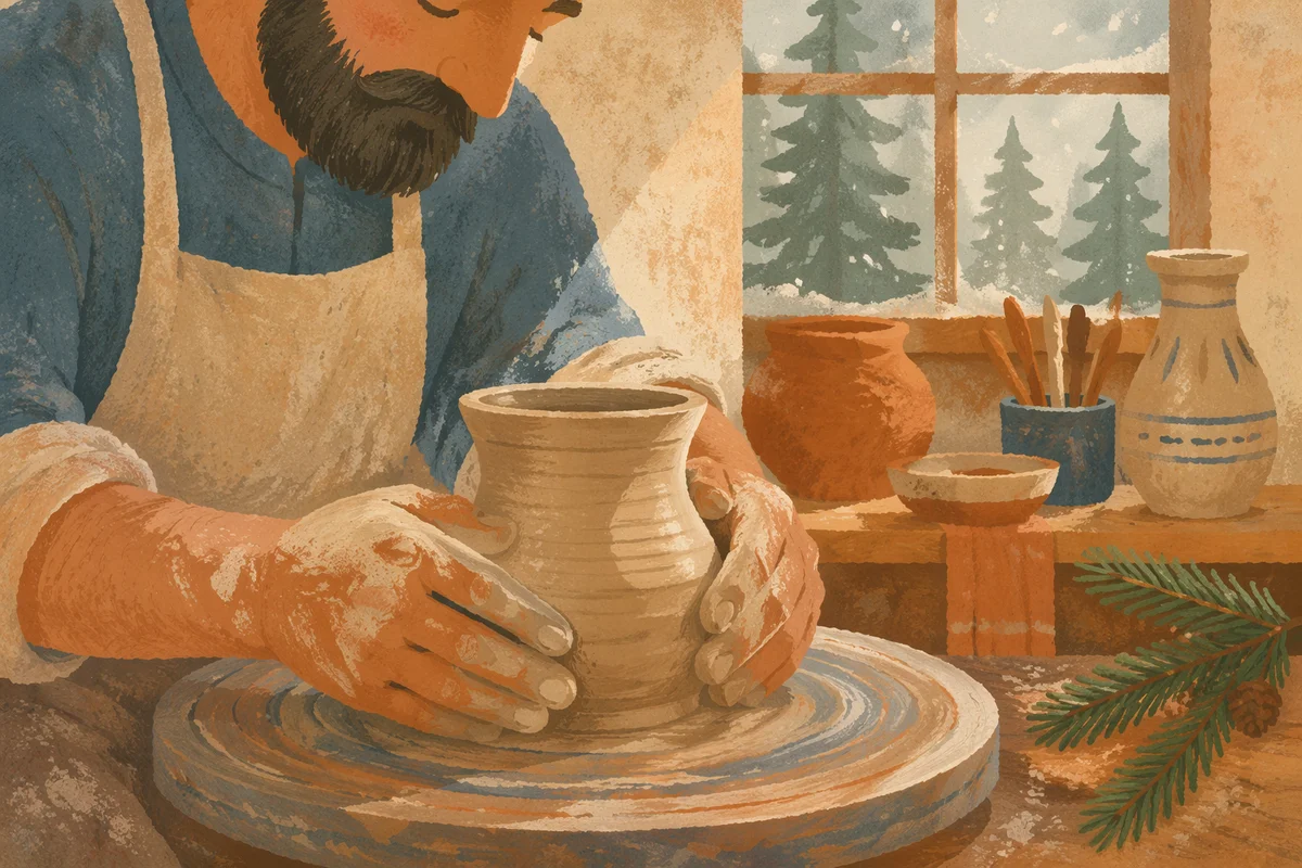 Potter Hands Shaping Clay in Morning Light