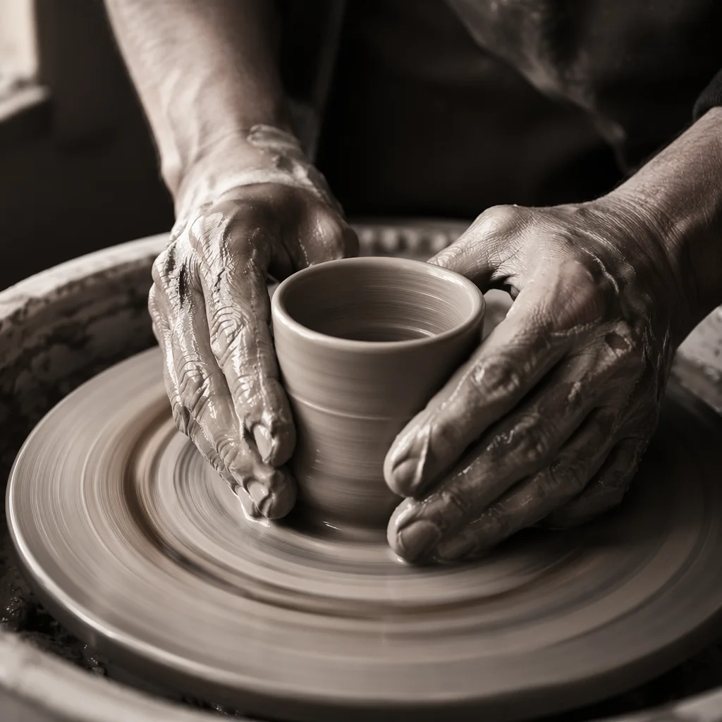 Potter Hands Shaping Clay Vessel
