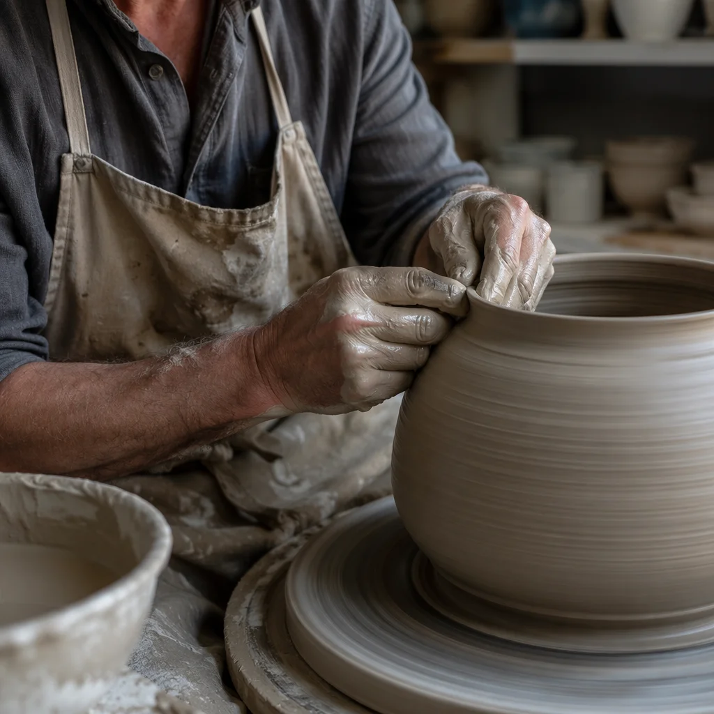 Potter Hands Shaping Clay Vessel