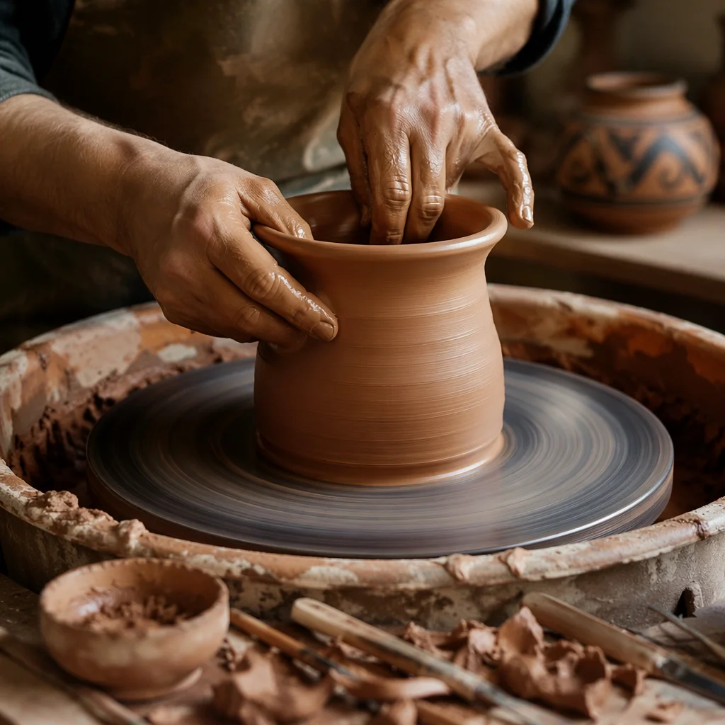 Potter Hands Shaping Terracotta Clay Vessel