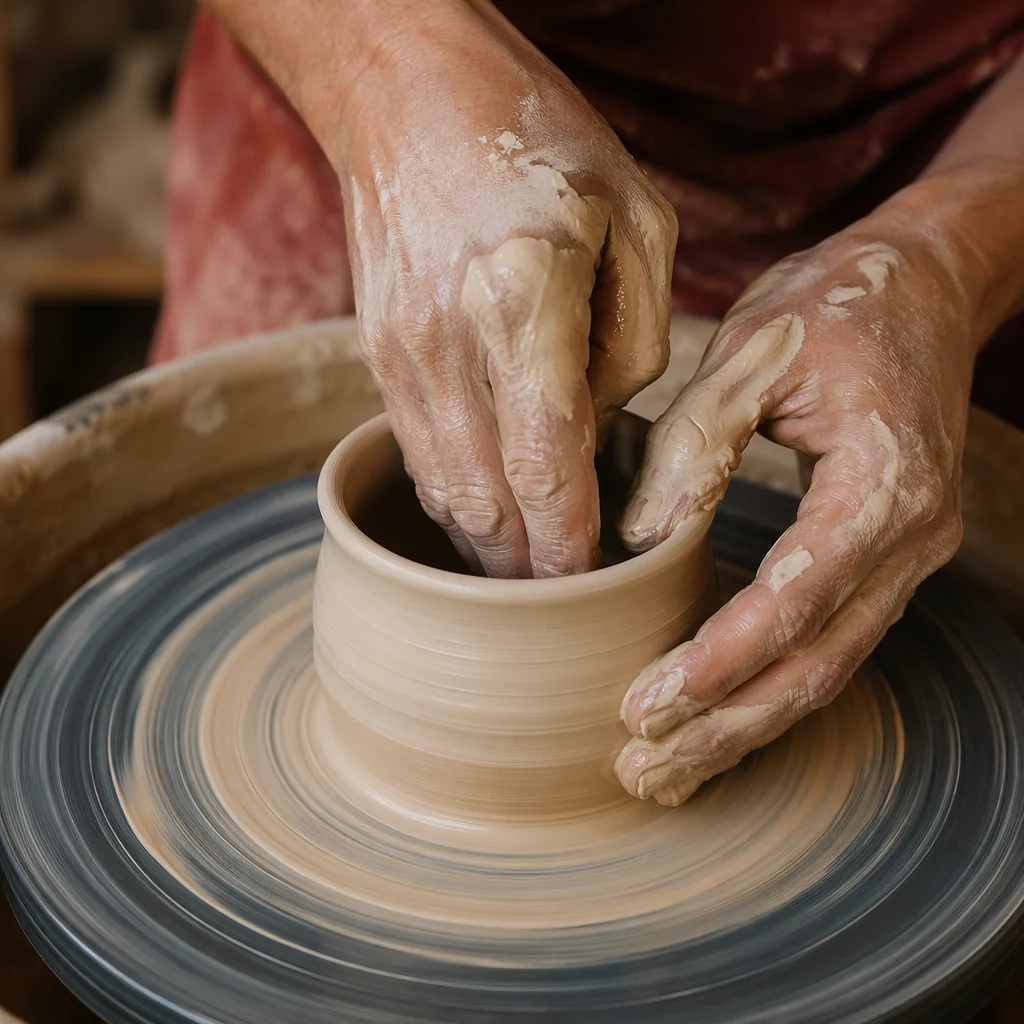 Potter Hands Shaping Clay Vessel