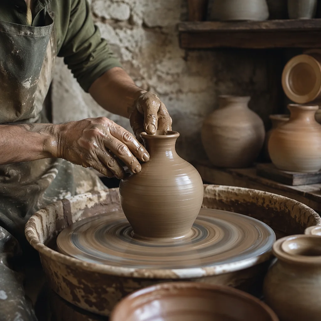 Potter Hands Shaping Clay Vessel