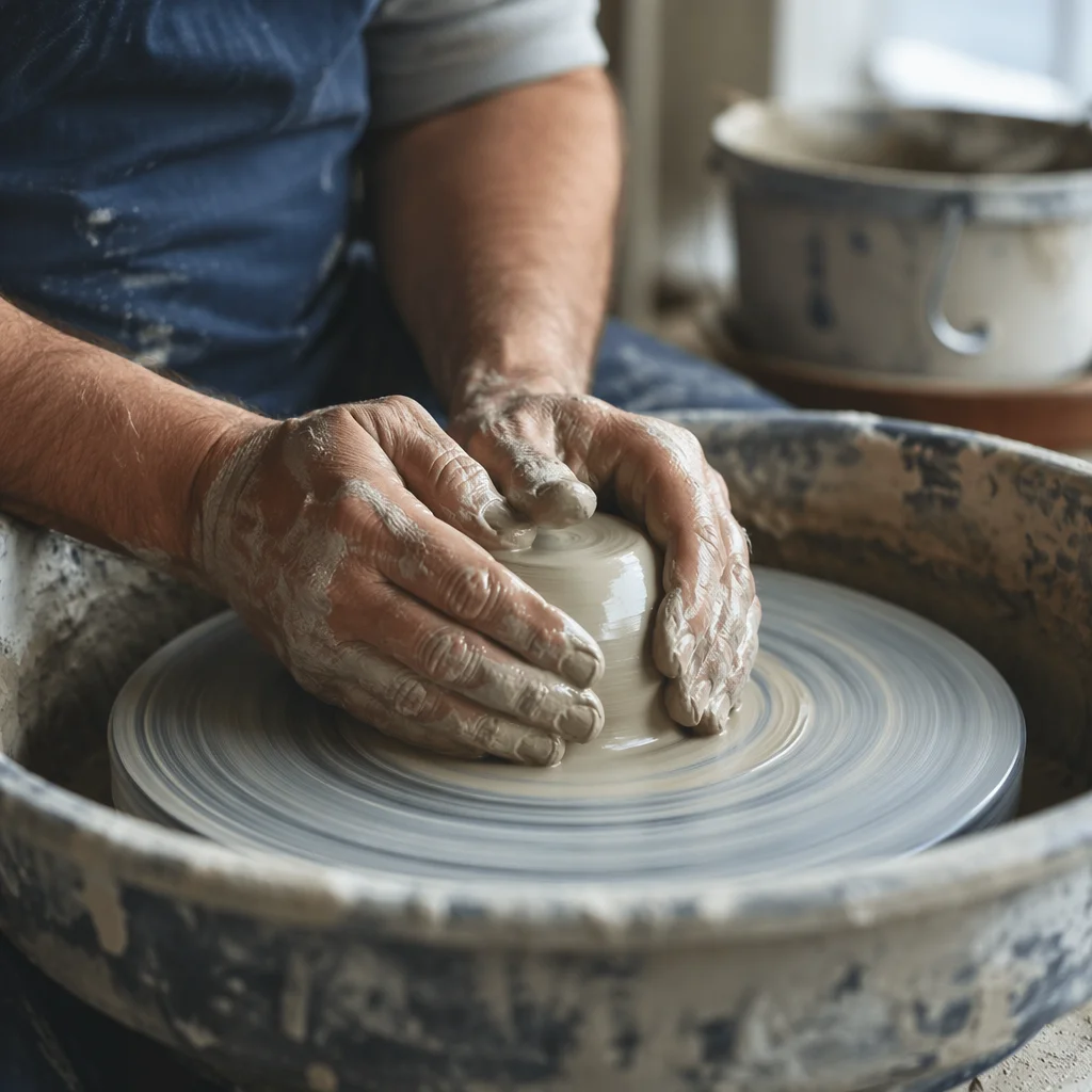 Potter Hands Shaping Clay in Soft Light