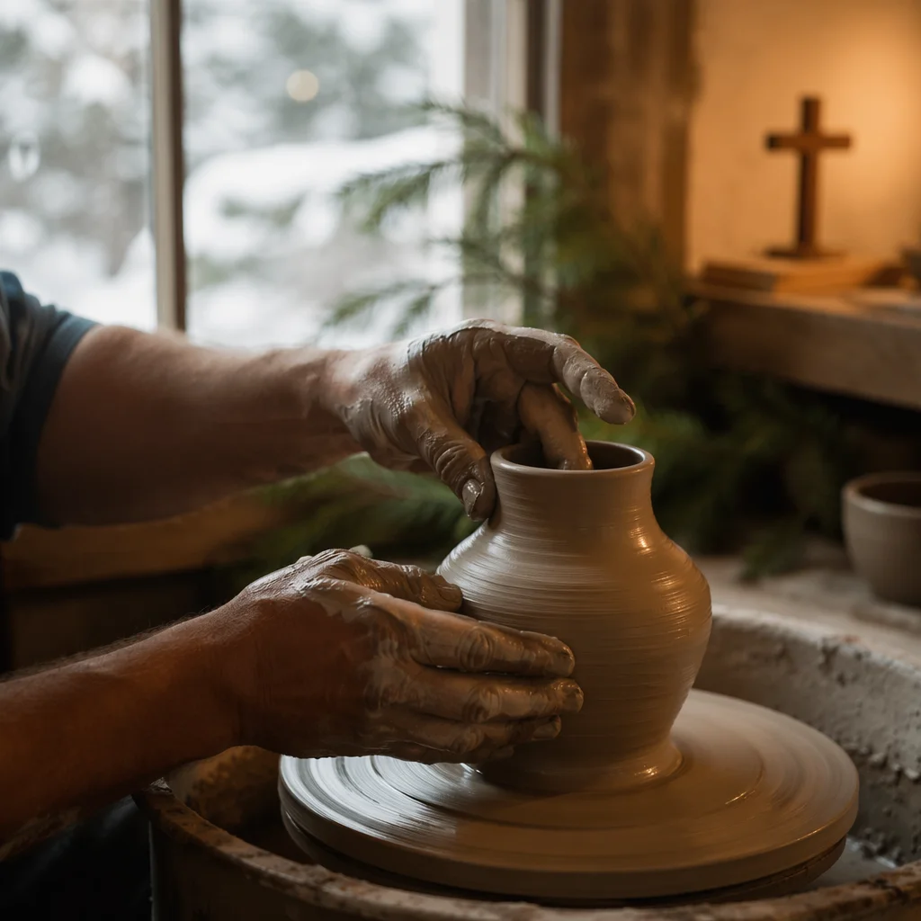Potter Hands Shaping Clay in Quiet Studio
