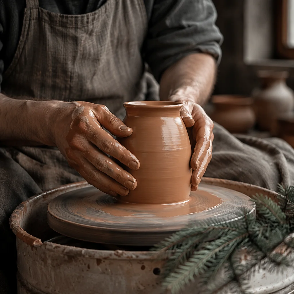 Potter Hands Shaping Clay with Evergreen Hope