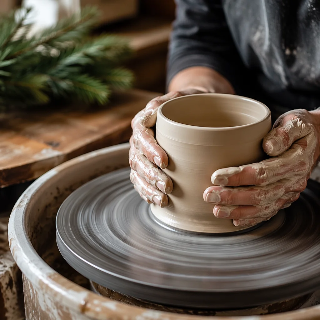 Potter Hands Shaping Clay with Evergreen Hope