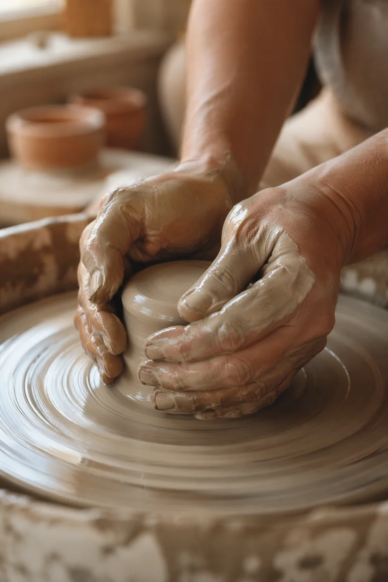 Potter Hands Shaping Clay on Wheel
