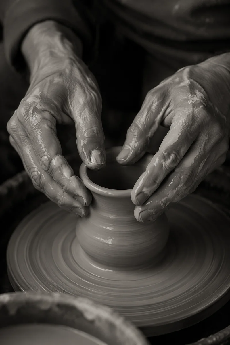 Potter Hands Shaping Clay Vessel