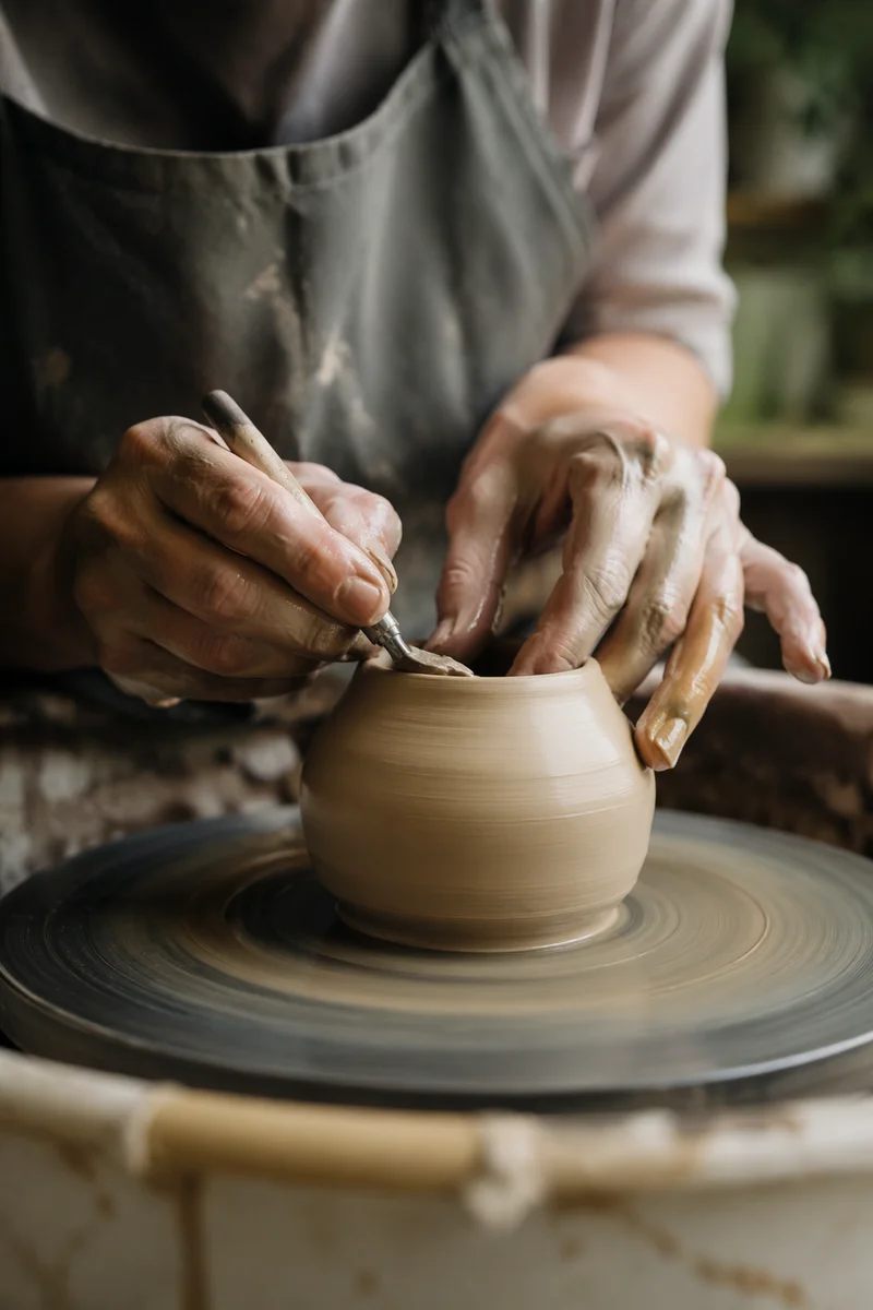 Potter Hands Shaping Clay Vessel