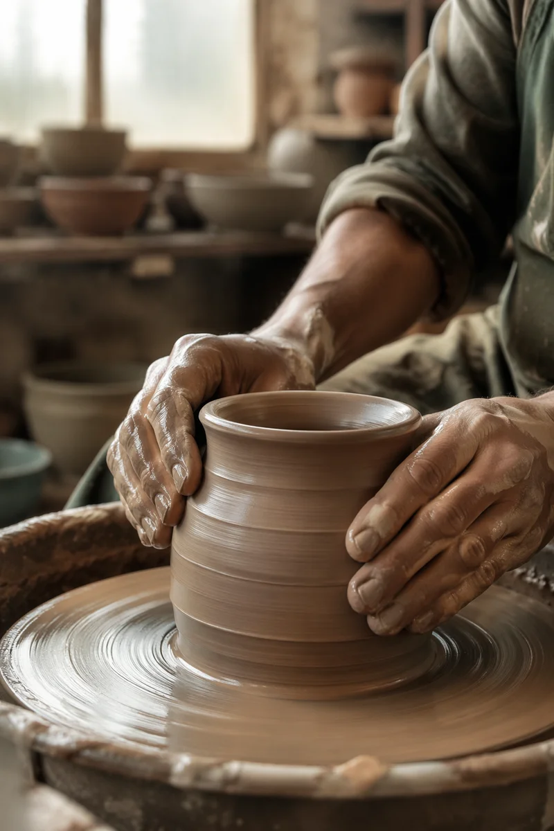 Potter Hands Shaping Clay in Morning Light