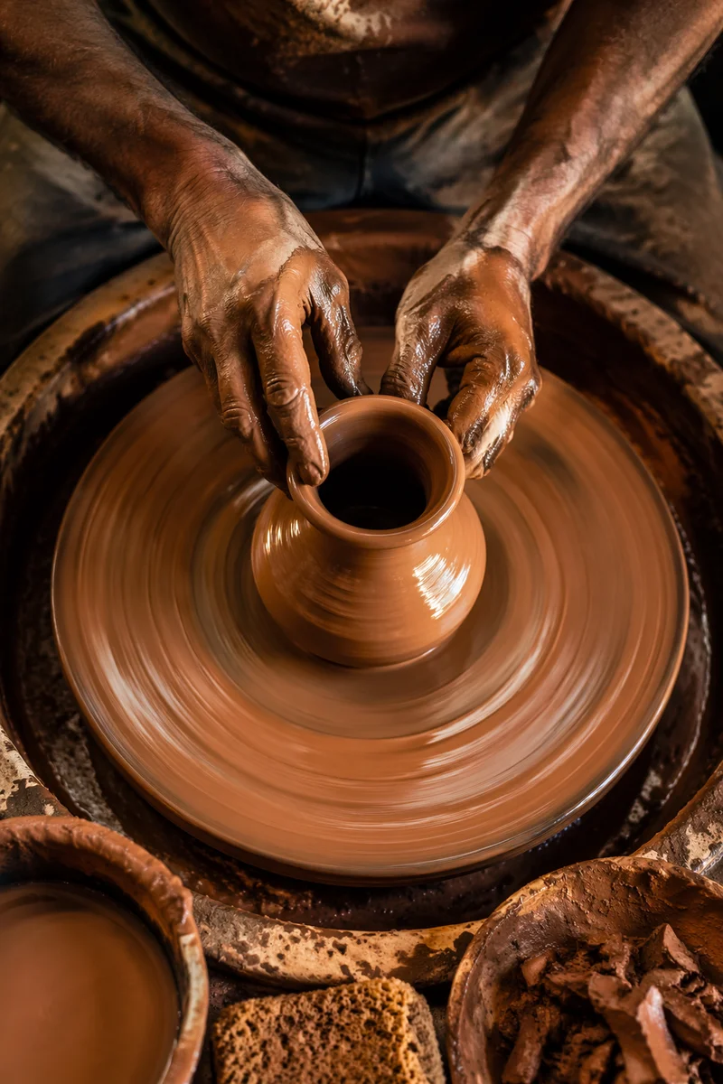 Potter Hands Shaping Clay on Wheel