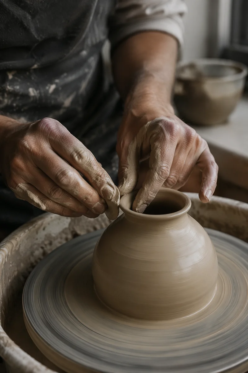 Potter Hands Shaping Clay Vessel