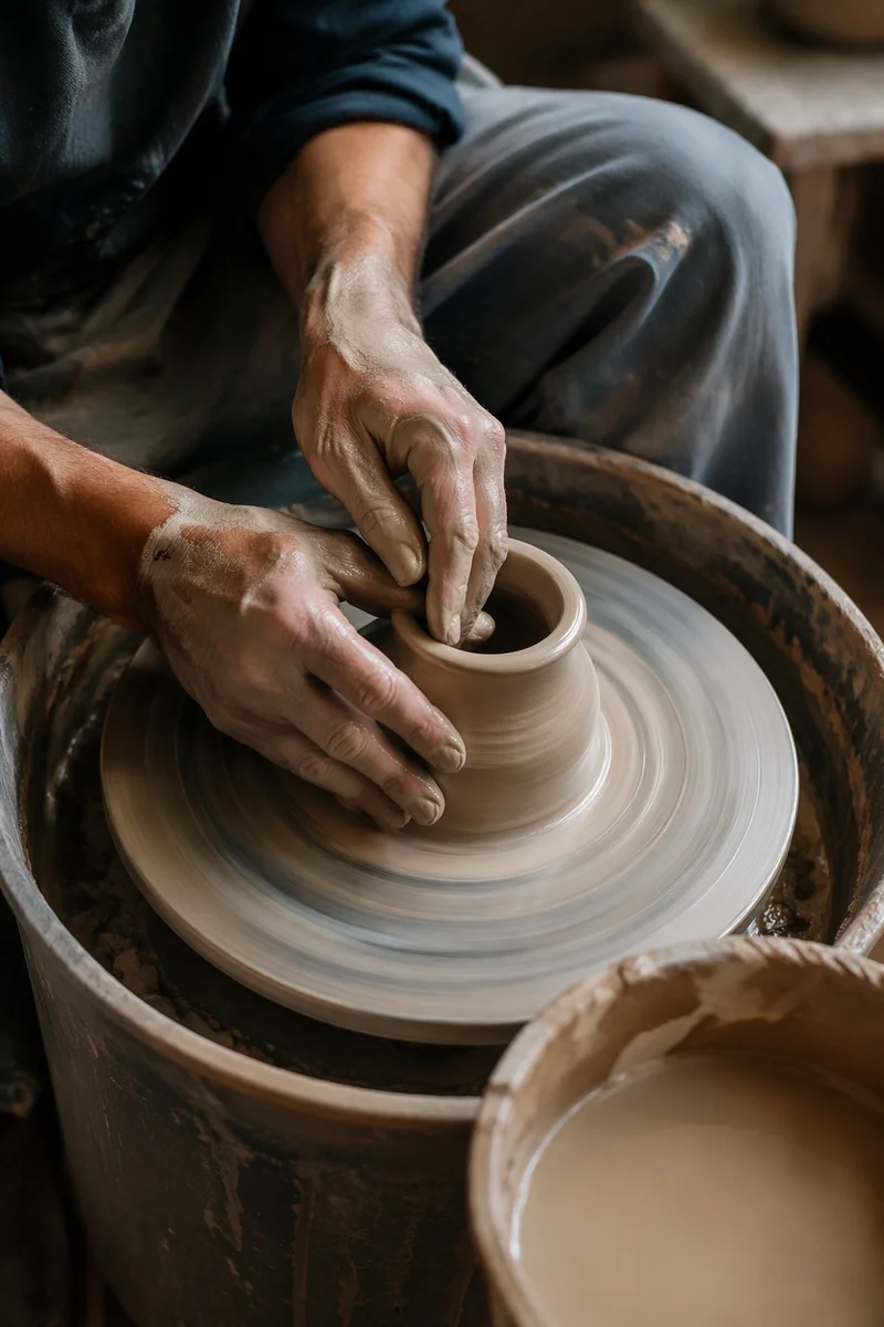 Potter Hands Shaping Clay Vessel