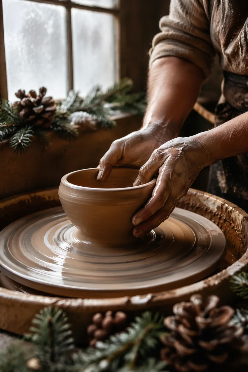 Potter Hands Shaping Clay with Evergreen Hope