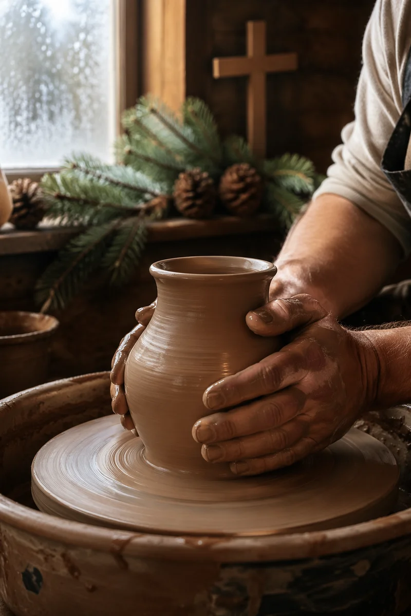 Potter Hands Shaping Clay Vessel