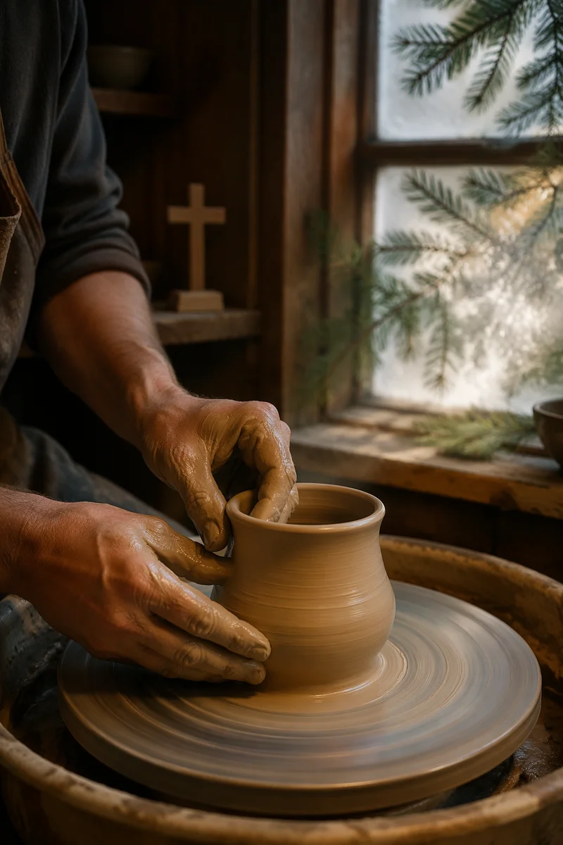 Potter Hands Shaping Clay in Quiet Studio